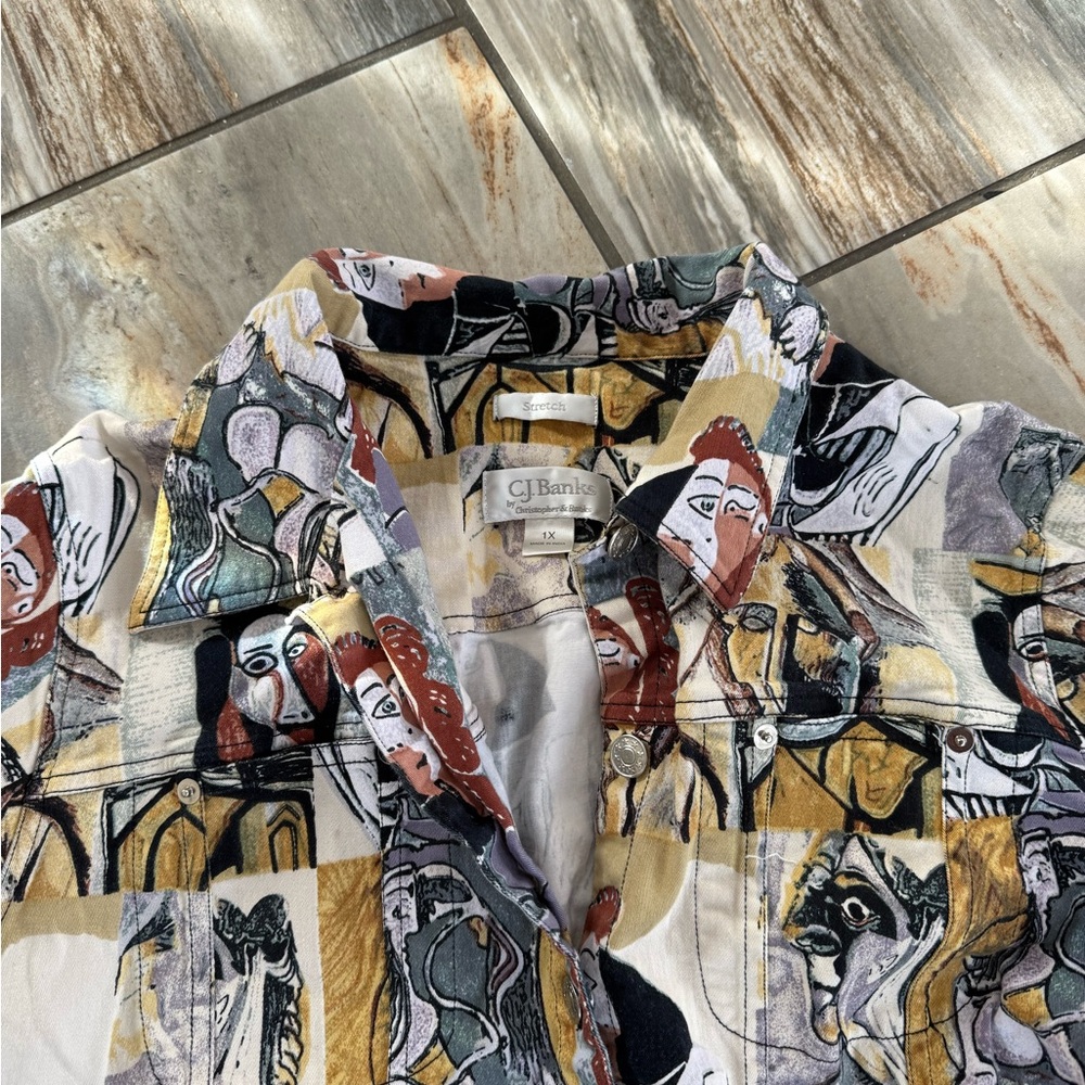 Abstract Print Button Down Shirt - image 2